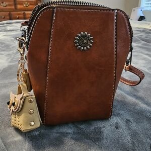 Brown Leather Women's Bag with Sunflower Accent